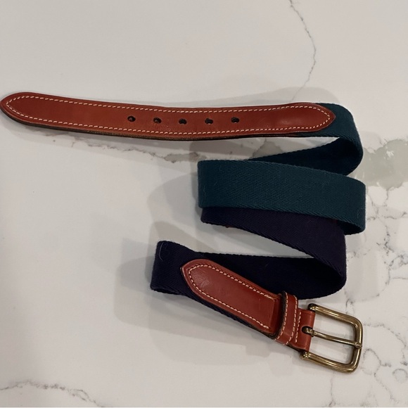 Tommy Hilfiger Mens Leather Canvas 2-Tone Belt Size 40 Blue Green USA Vintage - Picture 3 of 11
